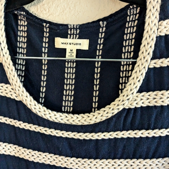 Max Studio Embroidered Shift Dress Nautical Navy and White Classic 100% Cotton - Picture 2 of 7
